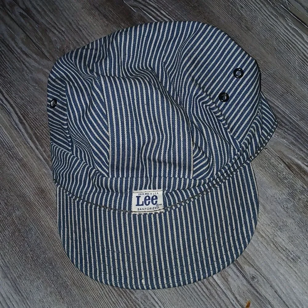 Lee vintage blue white stripe railroad engineer conductor hats Sz 6 3/4